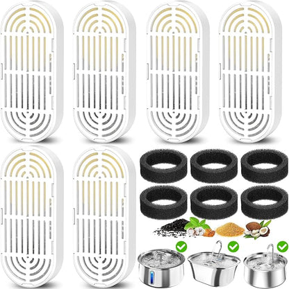 Cat Water Fountain Filters for 108/3.2L&amp; 4L/134oz Stainless Steel Pet Water Dispenser Fountain Filters (6 Filters&amp; 6Sponges) (6 Filters&amp; 6 Sponges)