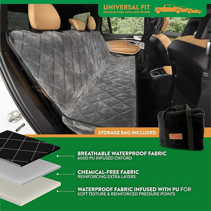 Plush Paws Products Velvet Rear Car Seat Protector w/Hammock | Washable &amp; Waterproof Back Seat Dog Cover for Car, Truck, &amp; SUV | Nonslip, Tear Resistant Pet Seat Cover | X-Large London Grey