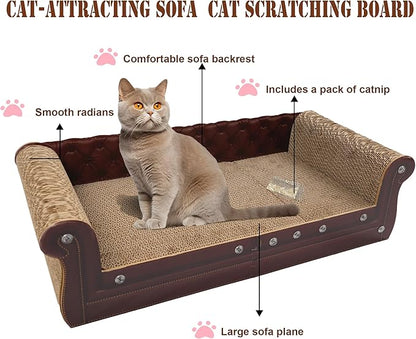 Scratching Sofa, Couch Shaped Thick Scratching Cardboard, Lounge Bed for Indoor Rest&amp;Play, Sofa Scratcher Pad (Brown, 27.6" L X 12.2" W X 7.4" H)