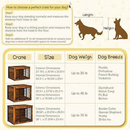 Bigrab Dog Crate Furniture with Thick Cushion, Side End Table Wooden Dog Cage with Double Doors, Chew-Resistant Dog Kennel Dog House Indoor for Small to Large Dog, L