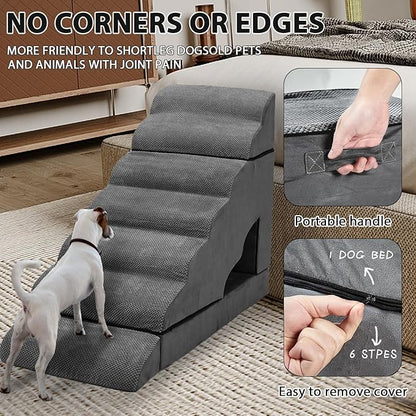 Foam Dog Stairs &amp; Steps Ramps for High Beds 30-36 inches High Tall Large Dogs, LitaiL 7 Step Pet Stairs Steps for High Beds 30 inch Small Dogs, Non-Slip Dog Ramps for Bed