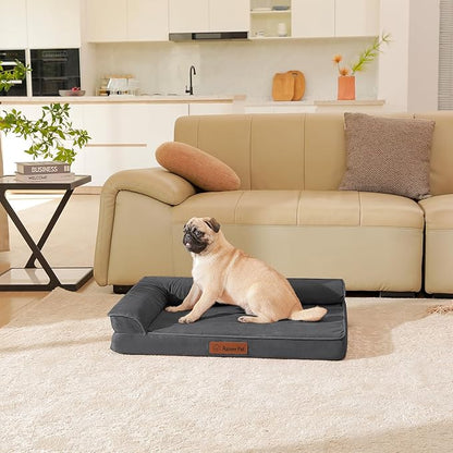 Chew Proof Dog Bed, 3" Memory Foam Dog Bed for Small and Medium Dogs, Removable and Washable Microsuede Cover, Waterproof Liner, Nonskid Bottom, 35x23 Inches M Dark Grey