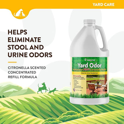 NaturVet – Yard Odor Eliminator Plus Citronella Spray – Eliminate Stool and Urine Odors from Lawn and Yard – Designed for Use on Grass, Patios, Gravel, Concrete &amp; More – 64oz Refill (No Hose Nozzle)