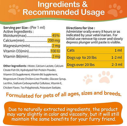 Oral Calcium for Whelping Dogs &amp; Cats, Fast-Absorbing Calcium for Dogs, Supports Whelping Labor and Milk Production, Enhances Colostrum for Puppies, Daily Calcium Supplement for Pets - 1 oz