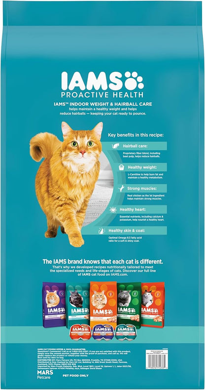 IAMS Proactive Health Indoor Weight Control &amp; Hairball Care Adult Dry Cat Food, Chicken &amp; Turkey Recipe, 22 lb. Bag