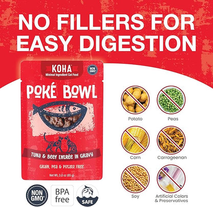 KOHA Poké Bowl Tuna &amp; Beef Entree in Gravy for Cats, 12-Pack of 3oz Pouches