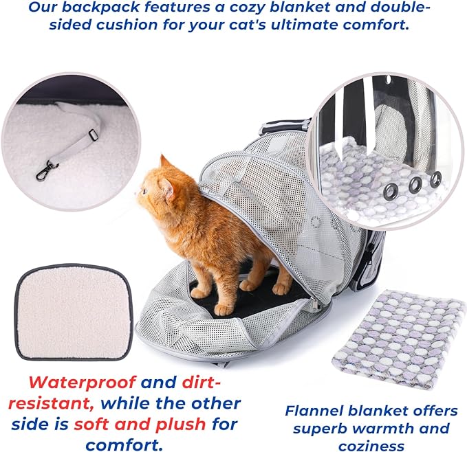 Lollimeow Cat Carrier Backpack, Bubble Expandable Backpack Carrier, Pets and Small Dogs,Airline-Approved, Designed for Travel, Hiking, Walking &amp; Outdoor Use (Back Expandable-Black)