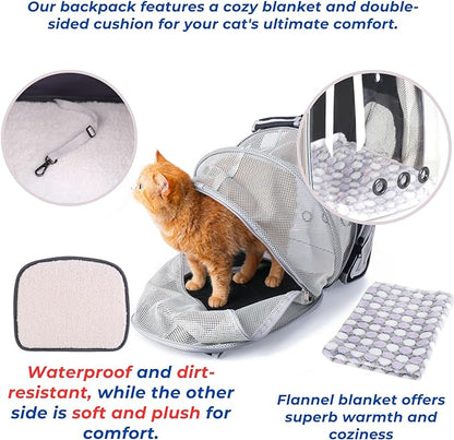 Lollimeow Cat Carrier Backpack, Bubble Expandable Backpack Carrier, Pets and Small Dogs,Airline-Approved, Designed for Travel, Hiking, Walking &amp; Outdoor Use (Back Expandable-Black)