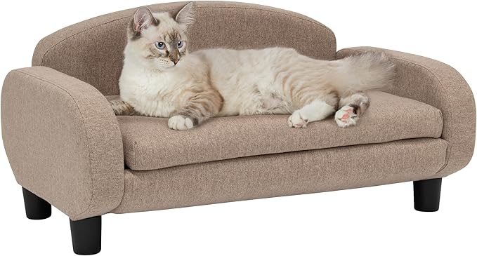 Paws &amp; Purrs Cat Sofa Bed, Pet Couch for Indoor Cats Elevated Cat Beds with Removable Washable Mattress Cover for Kitten, Puppy or Small Animal- 31.5" Wide, Sand
