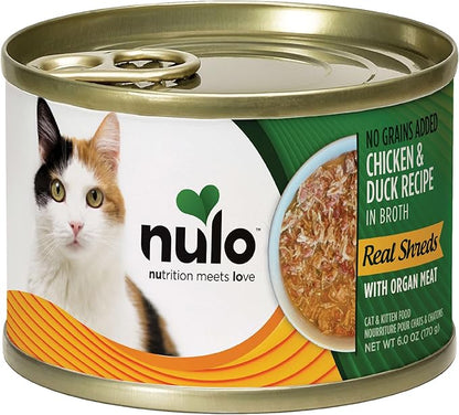 Nulo Real Shreds with Organ Meat Wet Canned Cat Food, Chicken &amp; Duck, 6.0 Ounce, 8 Cans