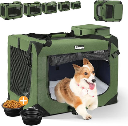 Extra Large Dog Crate with 2 Foldable Bowl, 40 Inch Collapsible Travel Dog Crate Kennel with Soft Blanket for Medium Dogs,Indoor &amp; Outdoor (40" L x 27" W x 27" H, Green)