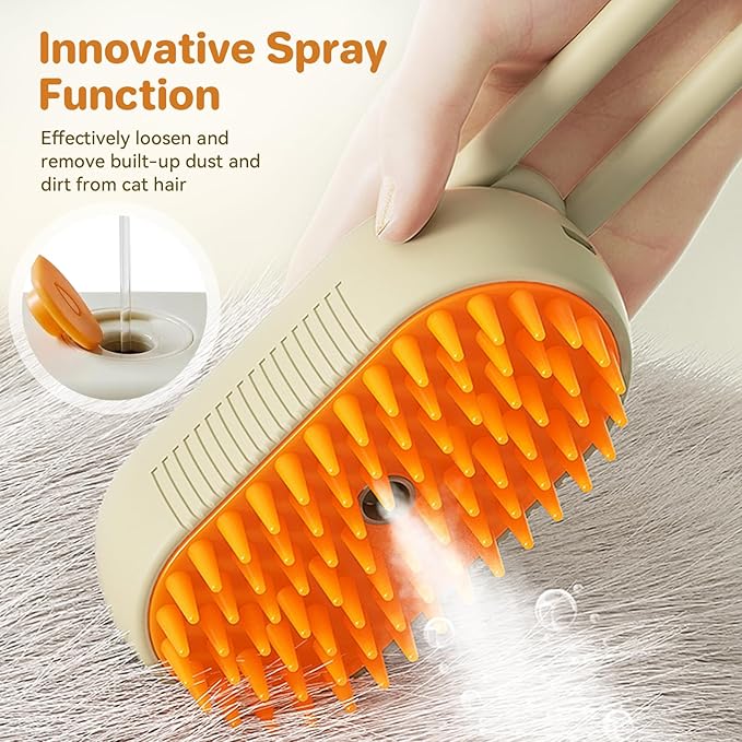 LunaSync Cat Steam Brush for Shedding, 4 in 1 Rechargeable Pet Grooming Brush for Cats and Dogs, Anti-Static Deshedding Tool with Massage &amp; Cleaning, Comb for Long Short Hair - Beige
