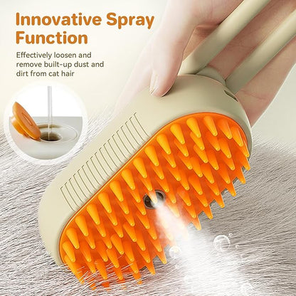 LunaSync Cat Steam Brush for Shedding, 4 in 1 Rechargeable Pet Grooming Brush for Cats and Dogs, Anti-Static Deshedding Tool with Massage &amp; Cleaning, Comb for Long Short Hair - Beige