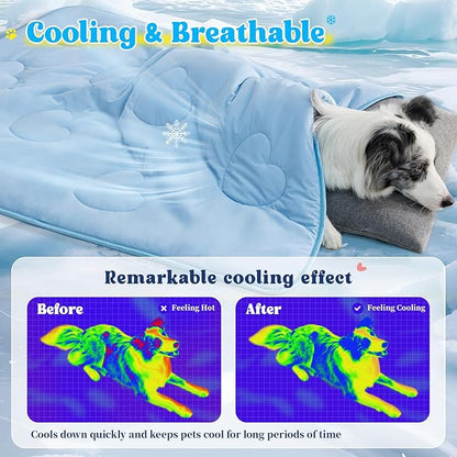 Cooling Blanket for Dogs, Lightweight &amp; Durable Dog Cooling Mat, Q-MAX>0.45 Soft Breathable Pets Comforter for Couch, Bed &amp; Car Essential - Light Blue 40x50 Inches