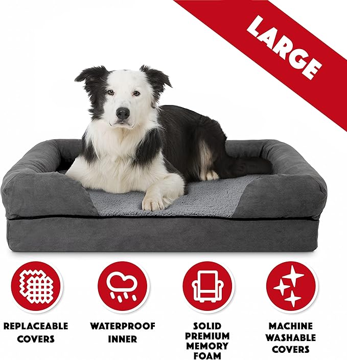 The Dog’s Bed, Large Grey Plush (no Logo), Memory Foam, Pain Relief: Arthritis, Hip &amp; Elbow Dysplasia, Post Surgery, Lameness, Supportive, Calming, Waterproof Washable Cover, Veterinary Approved