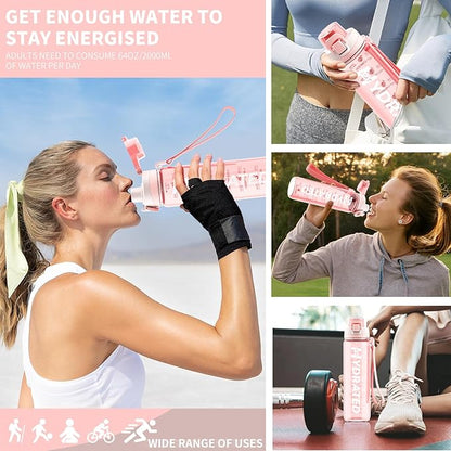 Water Bottle, 32 oz Motivational Water Bottles with Time Marker-Tritan &amp; BPA Free, Sports Water Bottle with Time to Drink &amp; Strap, Wide Mouth, Leakproof -Gift for Christmas Gym Fitness &amp; Outdoor