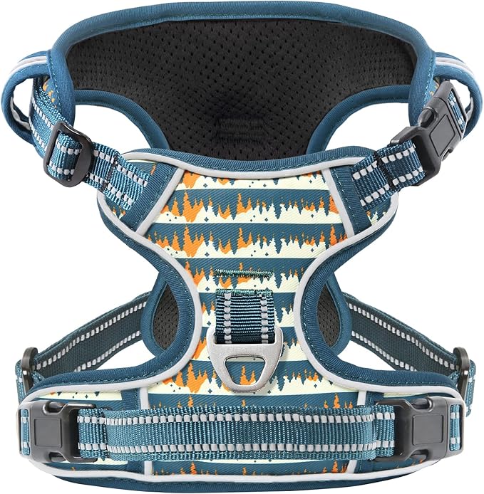 Timos No Pull Dog Harness, Release at Neck Reflective 3 Snap Buckles Adjustable No Choke Pet Vest with Front &amp; Back 2 Leash Clips, Soft Padded Control Training Handle for Small Medium Large Dogs
