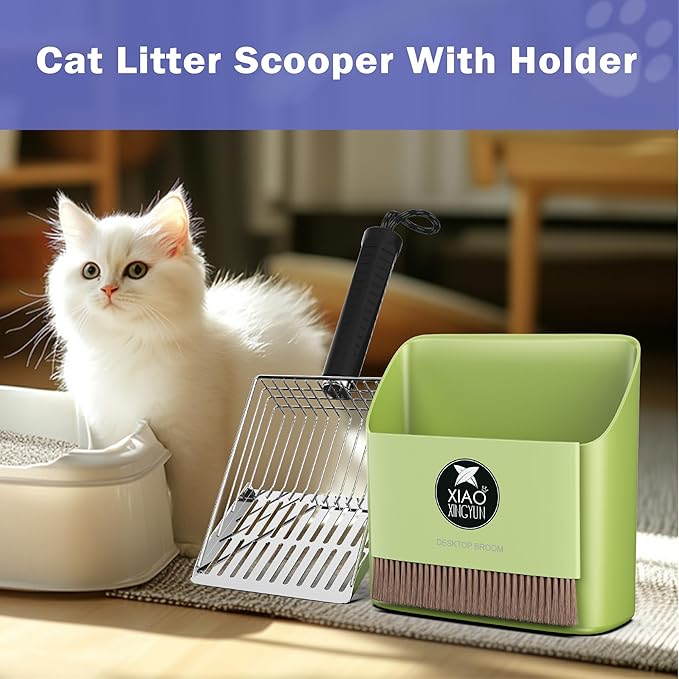 metal Cat Litter Scooper Kit - Durable large steel litter scoop with Dual Grid, Includes Broom &amp; Dustpan for Quick, Easy Cleaning