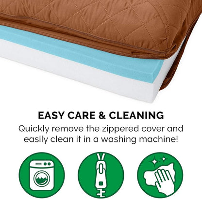 Furhaven Cooling Gel Dog Bed for Large Dogs w/ Removable Bolsters &amp; Washable Cover, For Dogs Up to 125 lbs - Quilted Sofa - Toasted Brown, Jumbo Plus/XXL