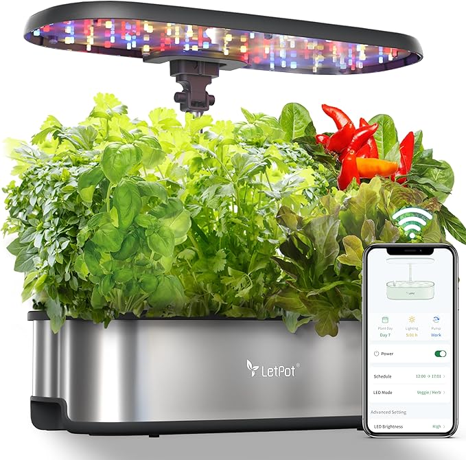 LetPot LPH-SE Hydroponics Growing System, 12 Pods Smart Herb Garden Kit Indoor, Indoor Garden, APP &amp; WiFi Controlled, with 24W Growing LED, 5.5L Water Tank, Pump System, Automatic Timer