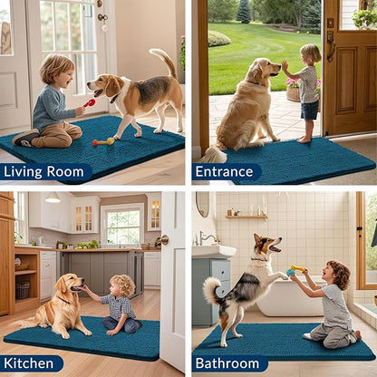 Smiry Dog Door Mat for Muddy Paws 30x20, Absorbs Moisture and Dirt Doormat, Non-Slip Washable Quick Dry Chenille Front Door Mat Indoor Entrance, Entryway Carpet for Inside Floor, Atlantic Blue
