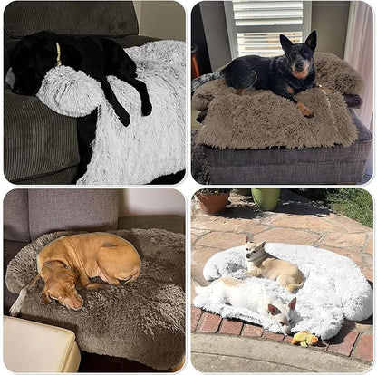 Calming Dog Bed Fluffy Plush Dog Mat for Furniture Protector with Removable Washable Cover for Large Medium Small Dogs and Cats (Large(45x37x6), Camel)