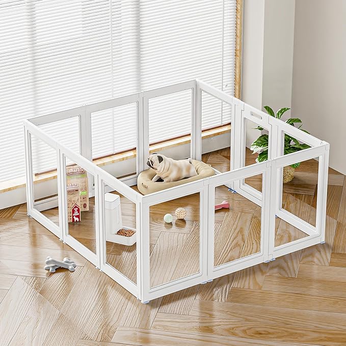 Clear Acrylic Dog Playpen Transparent Dog Playpen Indoor, Easy Assemble Clear Pet Pen for Puppy Bunny Cat Pig, Sturdy &amp; Easy Cleaning Plastic Dog Puppy Fence (23.6" H, 12PCS)