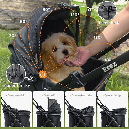 Pet Stroller for Small Dogs – No-Zip Deep Seat, Lightweight Compact Dog Stroller for Small Dogs &amp; Cats with Reflective Trim Storage Basket Soft Waterproof Pad,Foldable Universal Coche para Perro