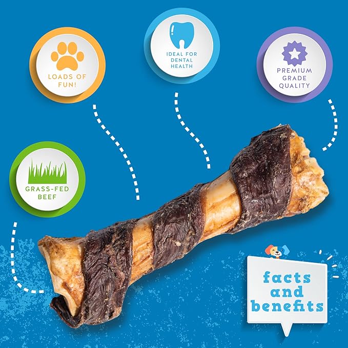 Jack&amp;Pup 8-11” Twist Shin Bones, Roasted Meaty Beef Bone for Dogs – Long Lasting Natural Dog Bones, Big Dog Bone for Large Dogs (3 Pack)