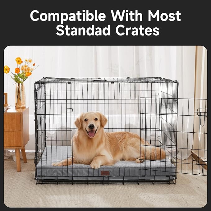 OhGeni Orthopedic Waterproof &amp; Machine Washable Dog Bed for Large Pets, Suitable for Crates, 25D Egg Crate Foam, Non-Slip Bottom &amp; Removable Cover, Sherpa Fabric, 41 Inches(Gray)
