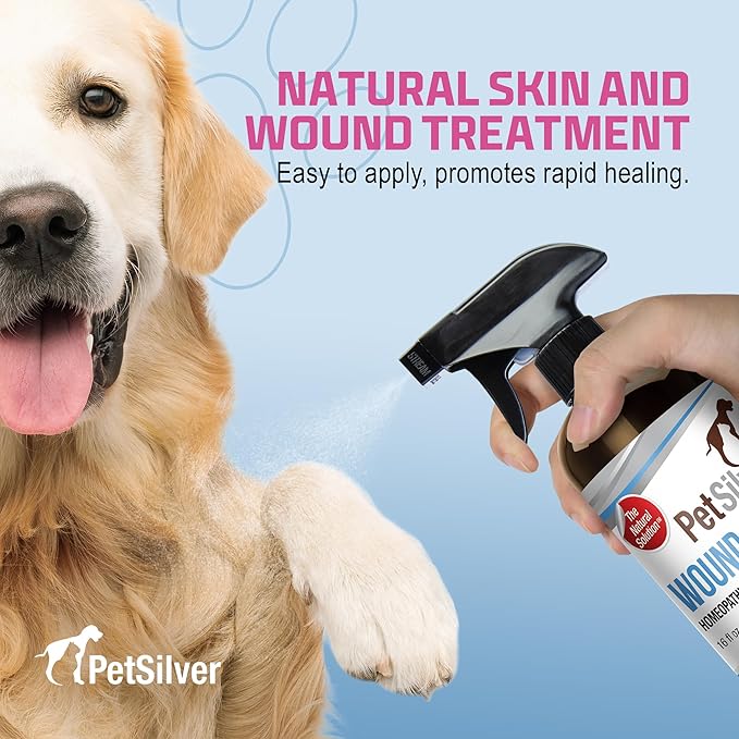 PetSilver Wound &amp; Skin Spray - Dog Wound Spray, Hot Spot, Allergy Relief for Dogs, Itch Spray for Cats - Natural Skin Soother - Chelated Silver, Superior to Colloidal Silver - Made in USA - 16 fl oz