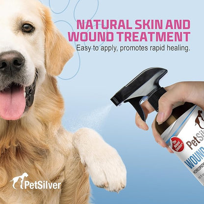 PetSilver Wound &amp; Skin Spray - Dog Wound Spray, Hot Spot, Allergy Relief for Dogs, Itch Spray for Cats - Natural Skin Soother - Chelated Silver, Superior to Colloidal Silver - Made in USA - 16 fl oz