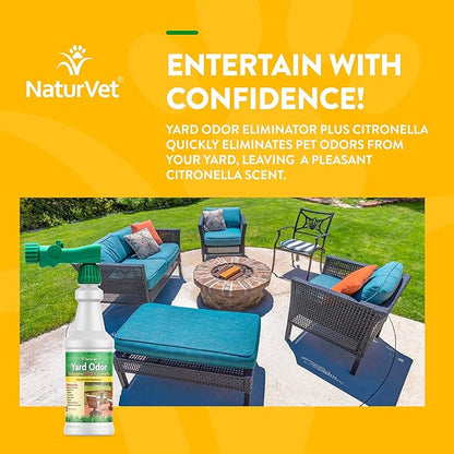 NaturVet – Yard Odor Eliminator Plus Citronella Spray – Eliminate Stool and Urine Odors from Lawn and Yard – Designed for Use on Grass, Patios, Gravel, Concrete &amp; More – 32oz with Hose Nozzle