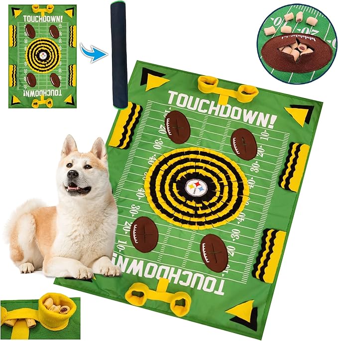 NFL Pittsburgh Steelers Dog Snuffle Mat – Interactive Pet Slow Feeder, Football Field Design Food Puzzle Toy for Dogs &amp; Cats, Foraging Activity Mat for Smarter Feeding