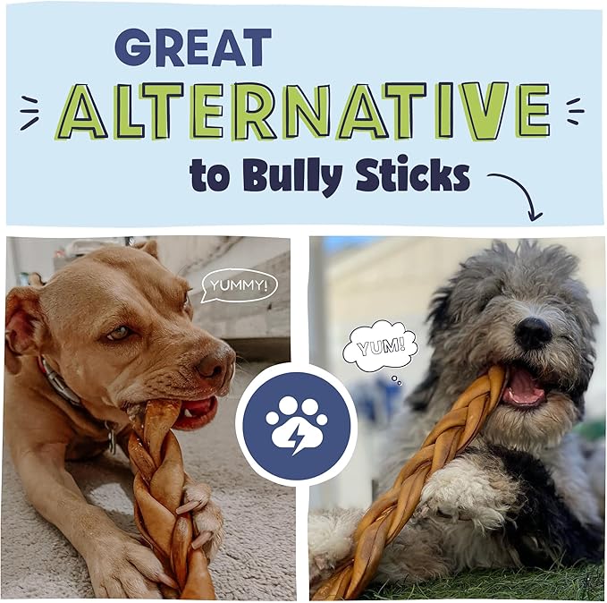 Pawstruck Natural Large 10-13” Beef Collagen Braids for Dogs – Long-Lasting Rawhide &amp; Bully Stick Alternative, with Chondroitin &amp; Glucosamine – 3 Pack