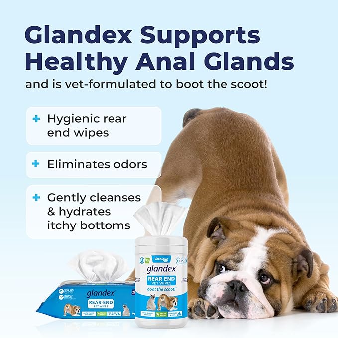 Vetnique Labs Glandex Dog Wipes for Pets Cleansing &amp; Deodorizing Anal Gland Hygienic Dog &amp; Cat Wipes with Vitamin E, Skin Conditioners and Aloe (75ct)