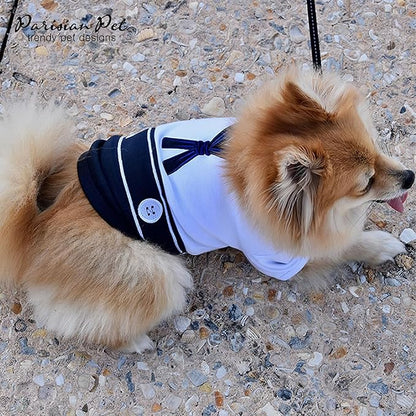 Parisian Pet Sailor Dog Costume - Embroidered Sleeved Dog Shirt - 100% Cotton &amp; Polyester - Blue &amp; White - 3XL