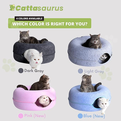 CATTASAURUS Peekaboo Cat Cave for Multiple &amp; Large Cats Up to 30-45 Lbs, Scratch Detachable &amp; Washable Tunnel Bed, Comfy Donut Cat Cave (Dark Gray, Large)