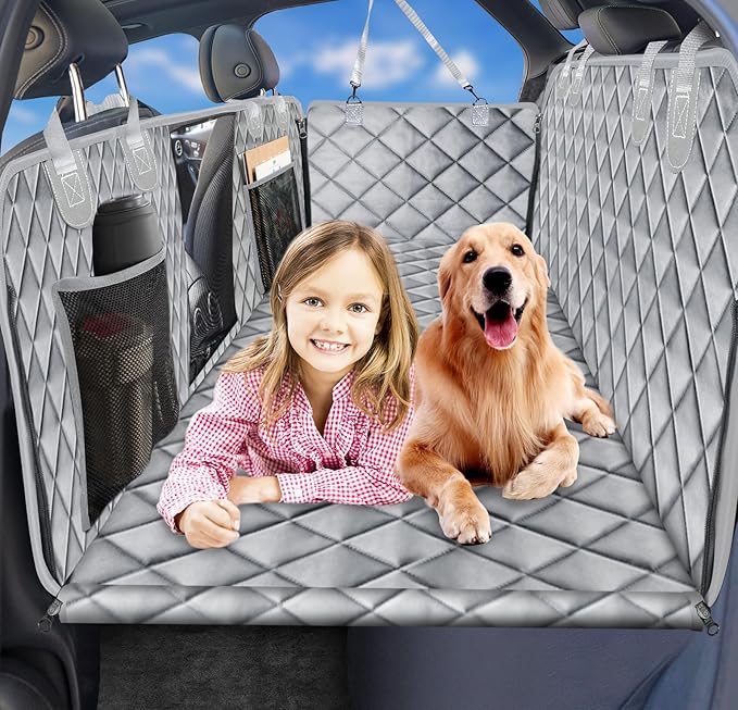URPOWER Back Seat Extender for Dogs - Hard Bottom Dog Car Seat Cover Holds 400 lbs, Waterproof Dog Hammock Dogs Bed for Cars, SUVs &amp; Small Trucks, Pet Backseat Protector with Mesh Window &amp; Large Space