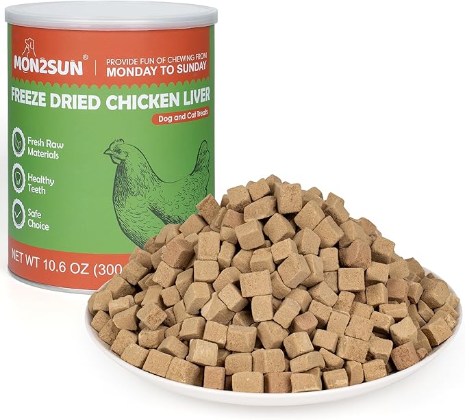 MON2SUN Freeze Dried Chicken Liver Cat and Dog Treats, Single Ingredient Natural and Healthy Dog Snacks, High Protein Training Treats &amp; Food Topper, 10.6oz
