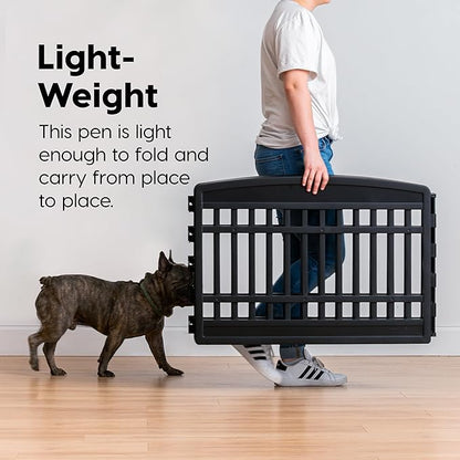 IRIS USA 24" 6-Panel Puppy Playpen, 61 x 61 x 24, Puppy Fence, Dog Playpen, Dog Play Pen Indoors, Pet Fence, Puppies/Small Dogs, Black