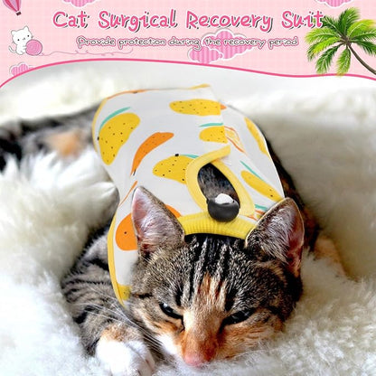 Nuanchu 3 Pieces Cat Recovery Suit Kitten Recovery Suit E-Collar Alternative for Cats and Dogs Abdominal Skin Anti Licking Pajama Clothes Sets(Fruit Pattern,Small)