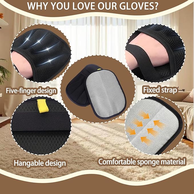Upgraded Pet Hair Remover Glove - Reusable Electrostatic Five-Finger Gloves for Cat/Dog Hair Removal on Furniture, Carpet &amp; Clothes