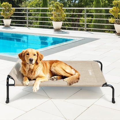 Veehoo Original Elevated Dog Cot Bed - Outdoor Raised Dog Bed, One-Sided Raised Headboard Cooling Pet Sleeping Training Cot, Non-Slip &amp; Breathable, XL