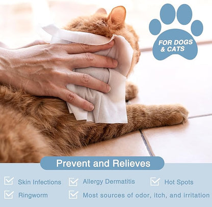 Antifungal and Antibacterial Wipes for Dogs &amp; Cats, Dog Yeast Infection Treatment Wipes, All Natural Grooming Wipes for Cleaning, Help with Hot Spots, Ringworm, and Skin Infections, 160 Count