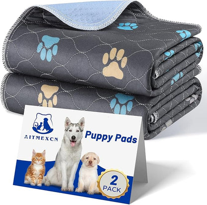 Aitmexcn Washable Puppy Dog Pee Pad, 2PCS 100% Waterproof Whelping Training Mat for Puppy/Senior Dog, Fast Drying Reusable Puppy Pads for Indoor, Outdoor and Car Travel- 24&