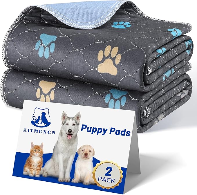 Aitmexcn Washable Puppy Dog Pee Pad, 2PCS 100% Waterproof Whelping Training Mat for Puppy/Senior Dog, Fast Drying Reusable Puppy Pads for Indoor, Outdoor and Car Travel- 18&