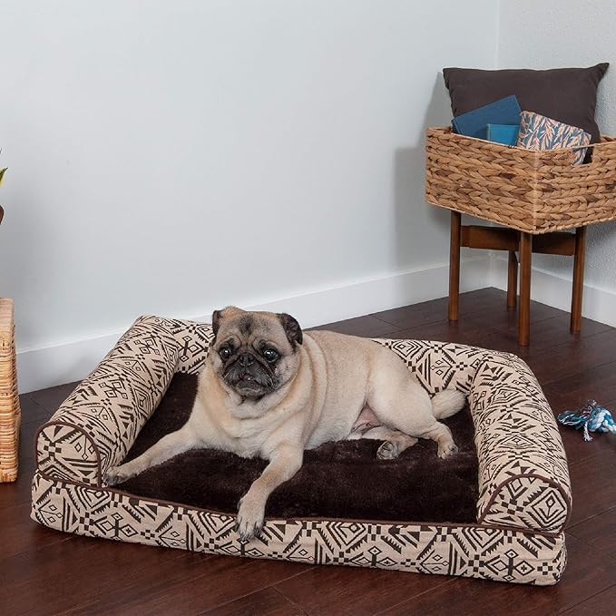 FurHaven Soft, Orthopedic Foam Sofa Dog Bed with Washable &amp; Removable Cover - Plush/Woven - Desert Brown, Dogs Up to 35 lbs - Medium
