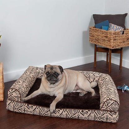 FurHaven Soft, Orthopedic Foam Sofa Dog Bed with Washable &amp; Removable Cover - Plush/Woven - Desert Brown, Dogs Up to 35 lbs - Medium