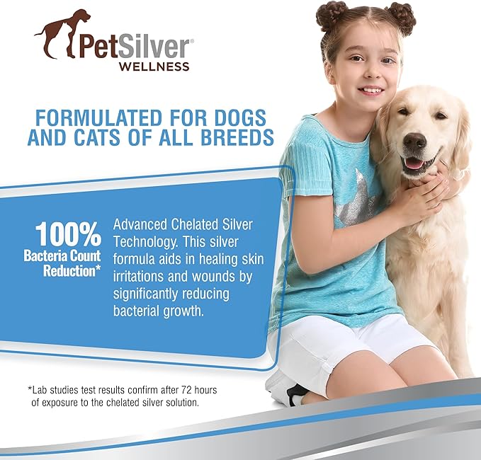 PetSilver Wound &amp; Skin Spray - Dog Wound Spray, Hot Spot, Allergy Relief for Dogs, Itch Spray for Cats - Natural Skin Soother - Chelated Silver, Superior to Colloidal Silver - Made in USA - 4 fl oz